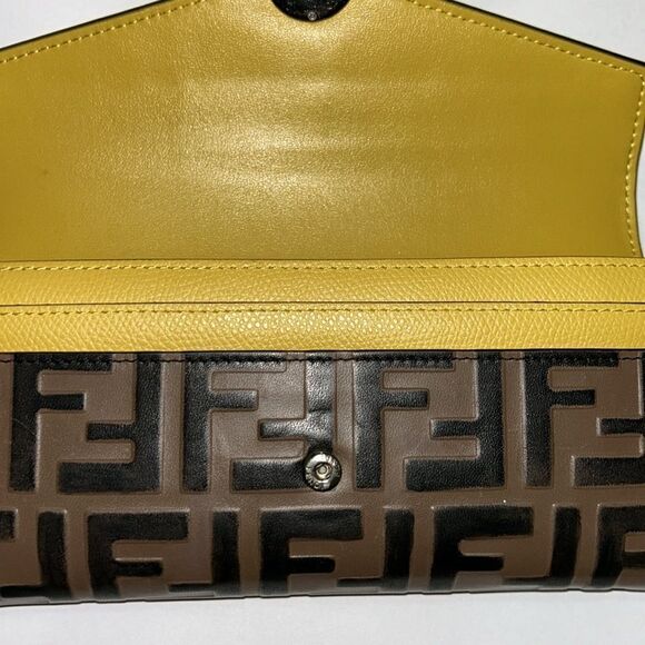 Authentic Fendi Leather Yellow & Brown FF Continental Long Wallet. - Picture 14 of 17